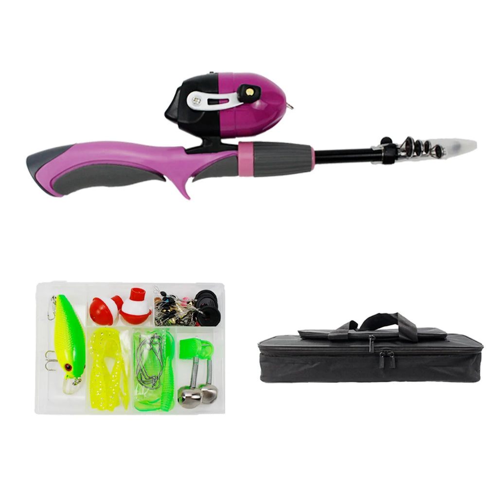 Pink Telescopic Fishing Rod and Reel Carrier Bag with Fishing Line V903759