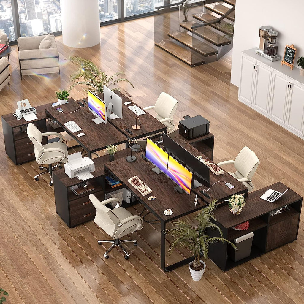 55 Inch L Shaped Computer Desk with File Cabinet and Drawers B404136