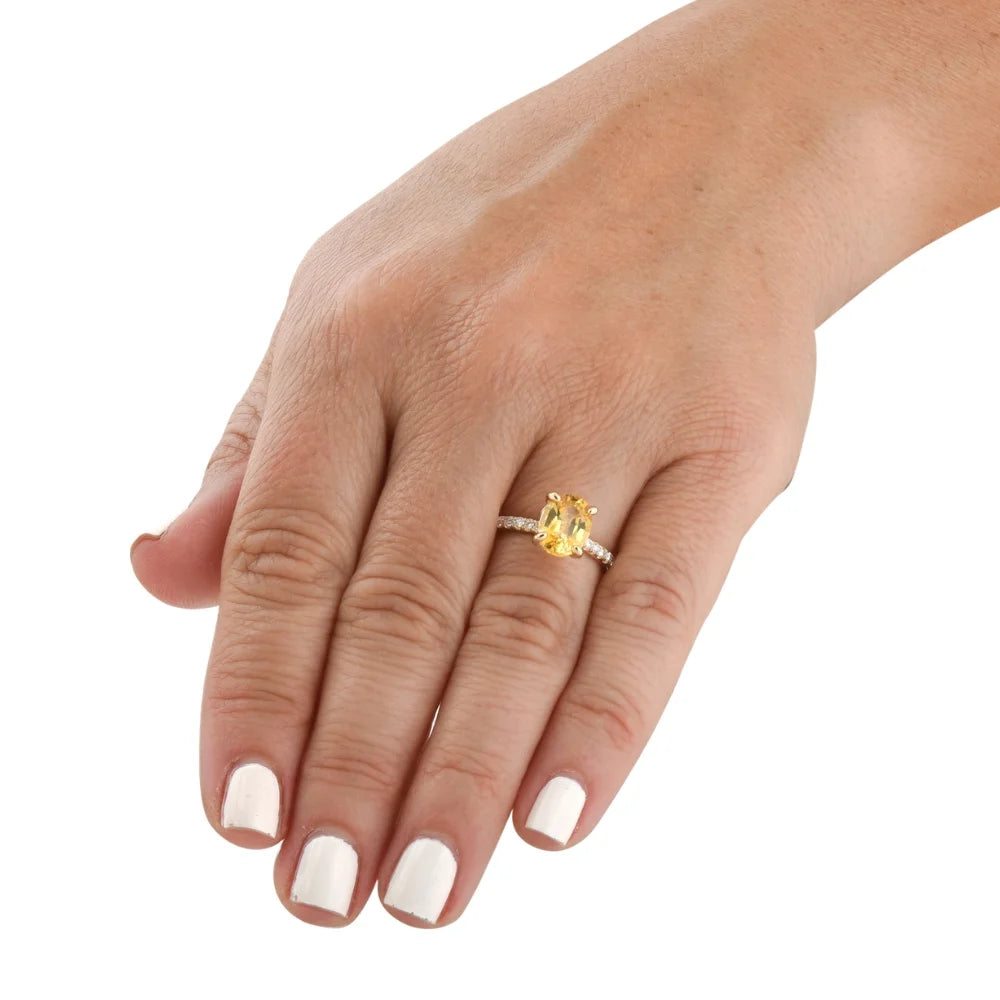 Oval Yellow Sapphire & Diamond Ring 14k Yellow Gold K8689