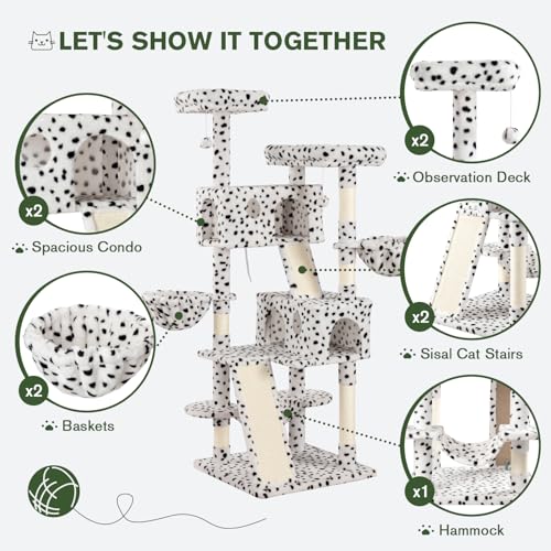 66 Inches Multi-Level Cat Tree Tower with Hammock and Baskets B724