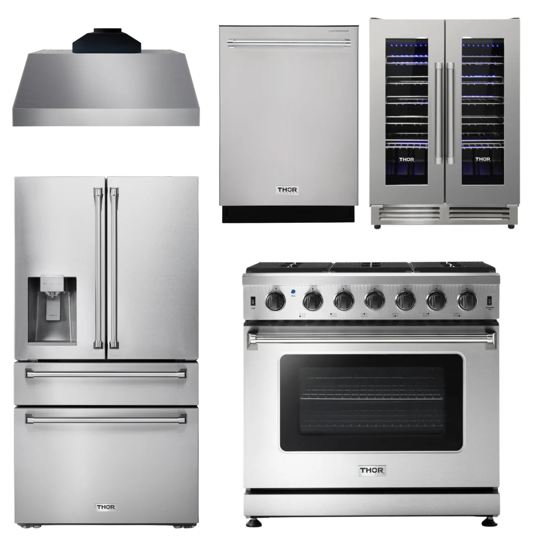36 Propane Gas Range, Range Hood, Refrigerator, Dishwasher, Wine Cooler I239