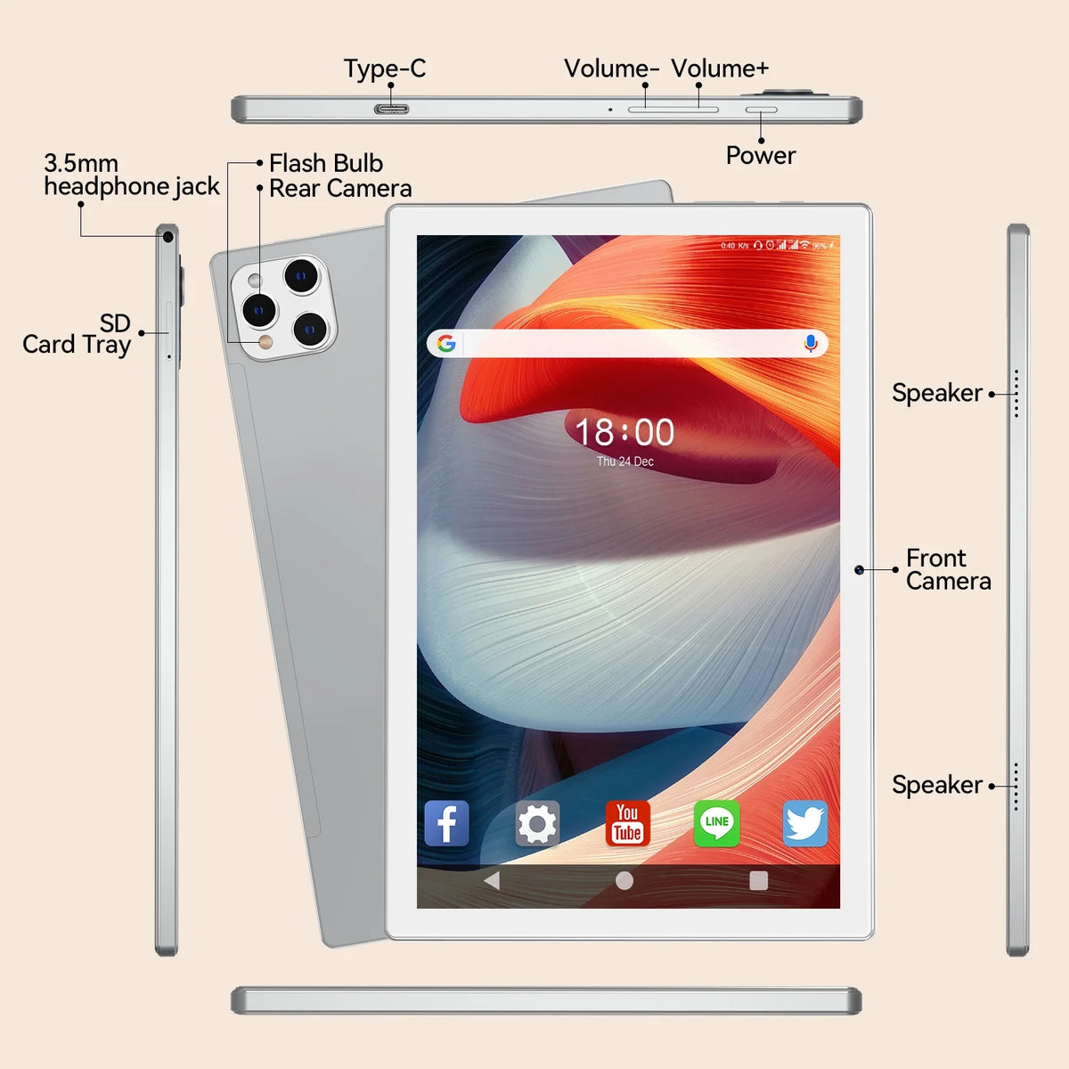 White 10.1 inch Tablet with Octa-Core Processor, 16GB RAM 128GB ROM R897095