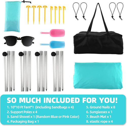 10x10 FT Pop Up Beach Sun Shade Tent with Carrying Bag F7070