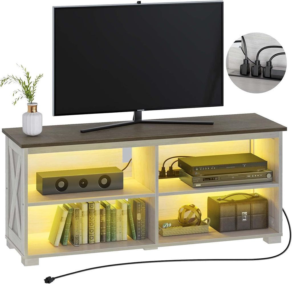 Walnut TV Stand with Power Outlet and LED Lights A7712
