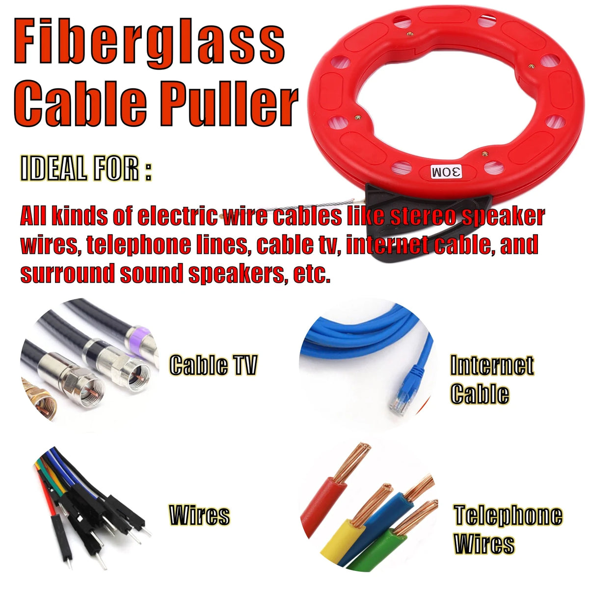 Fiberglass Fish Tape Reel Puller with Impact Case E864249