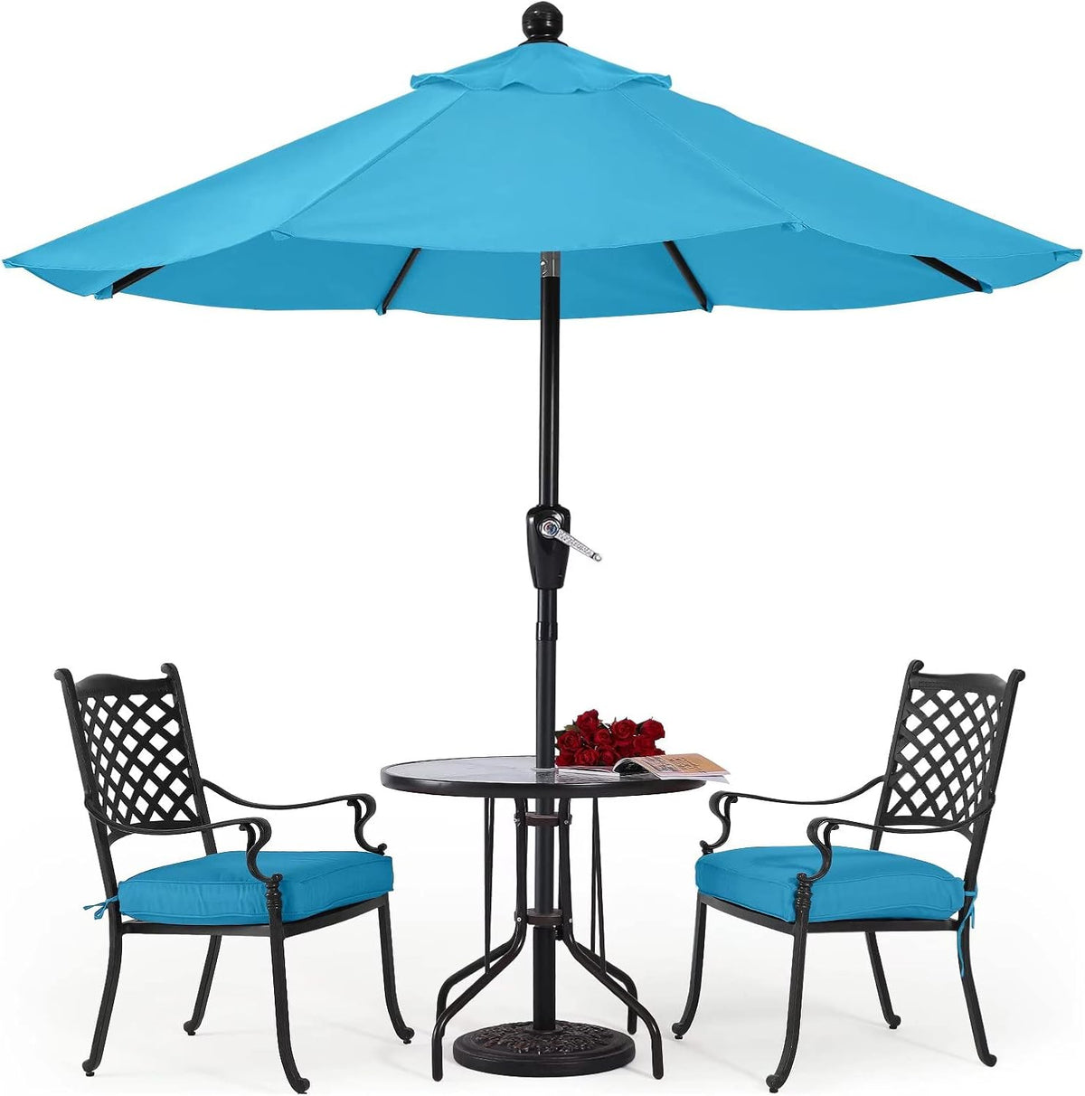 Square Solar Led Patio Umbrellas 7.5FT x 7.5FT Navy Blue I3047