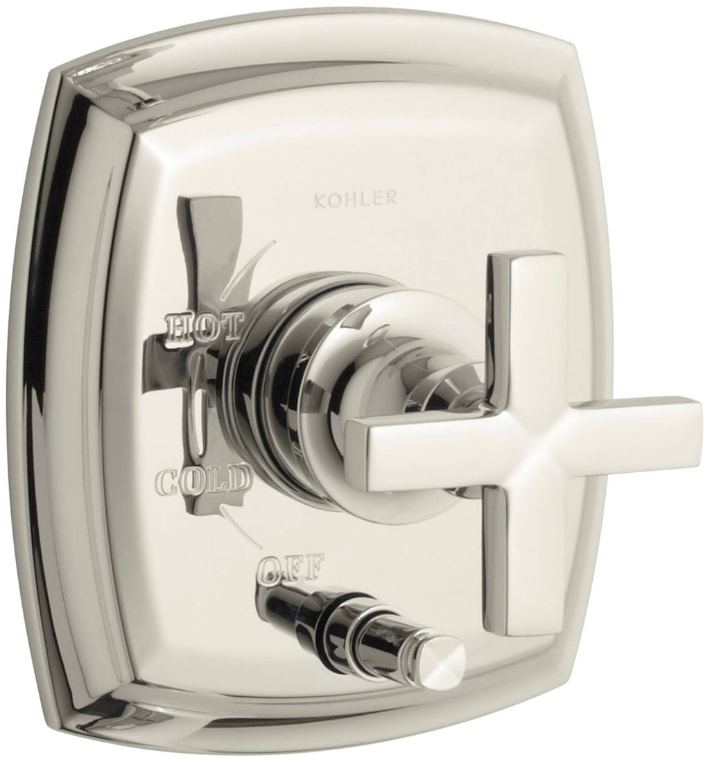 Pressure-Balancing Valve Trim with Push-Button Diverter and Cross Handles S52938
