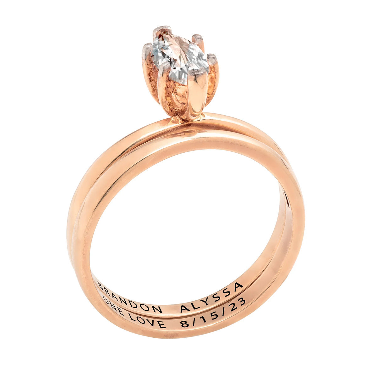 14K Rose Gold over Sterling Silver Marquise White Topaz 2-Piece Wedding Ring Set W397