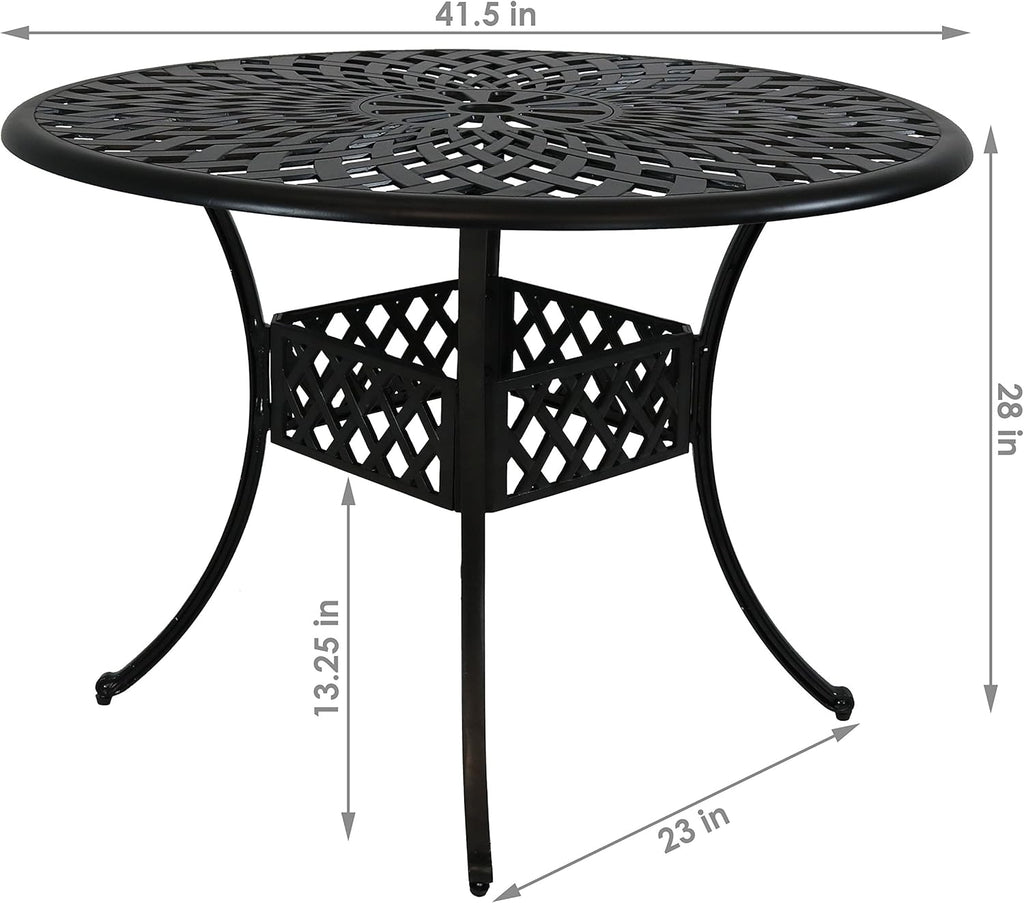 Round Cast Aluminum Patio Dining Table with Umbrella Hole O141592
