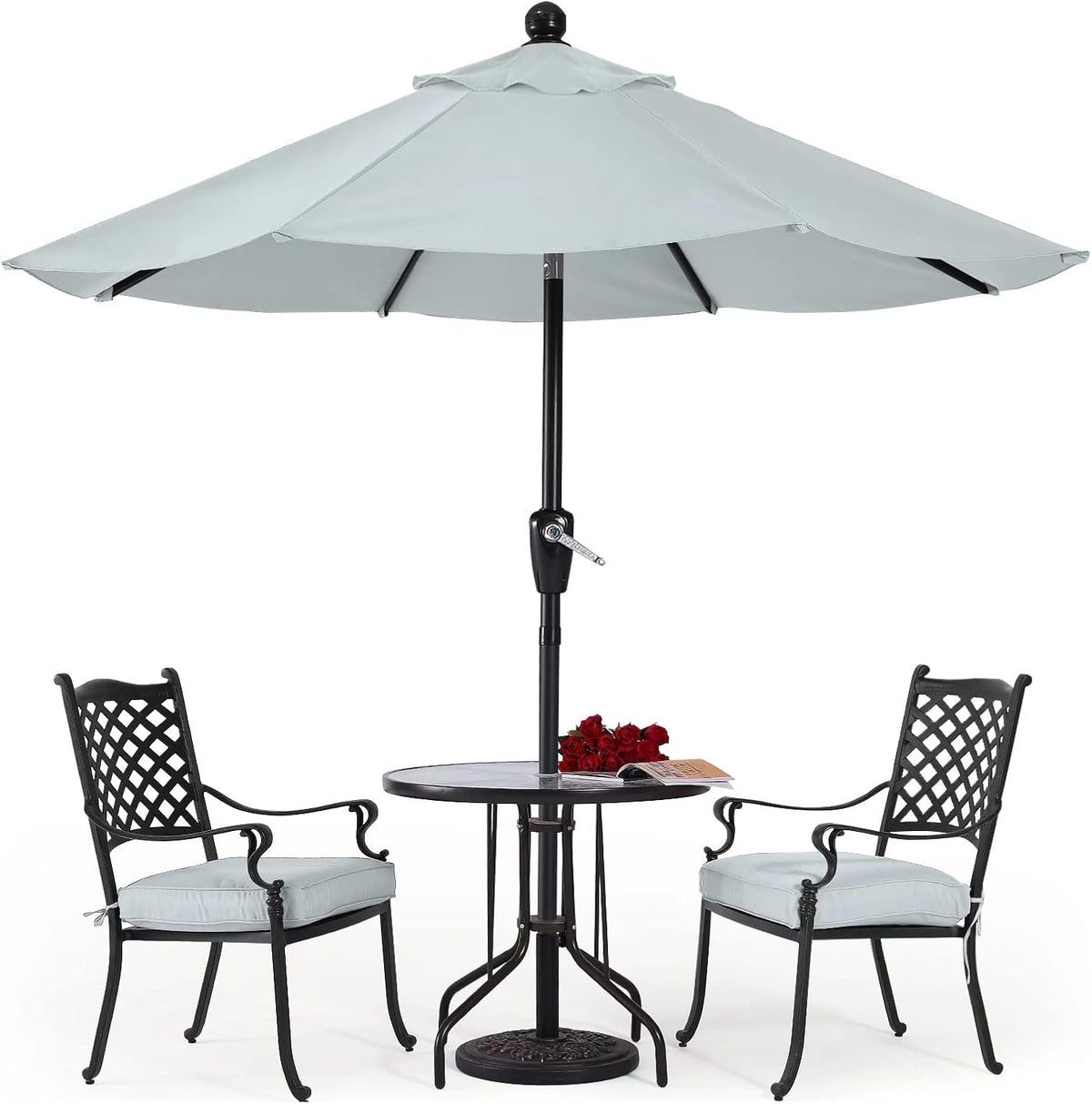 Square Solar Led Patio Umbrellas 7.5FT x 7.5FT Navy Blue I3047