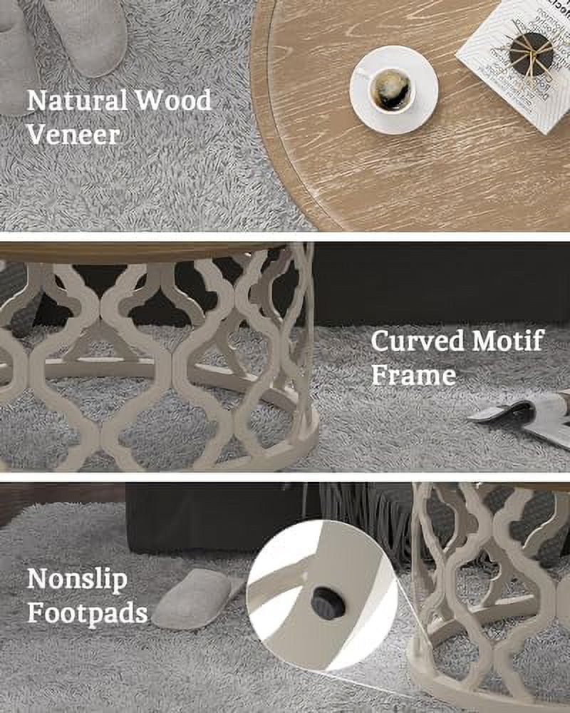 30'' Round Distressed Wood Coffee Table with Shelf W155588
