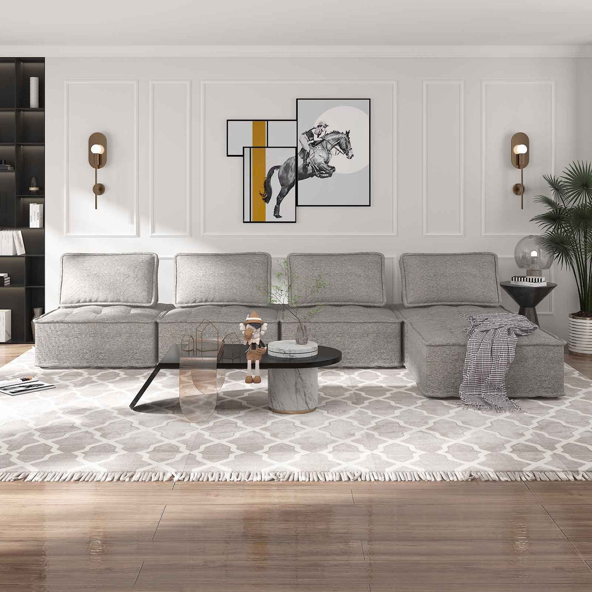 Light Grey Modular Sectional Sofa with Ottoman C2125
