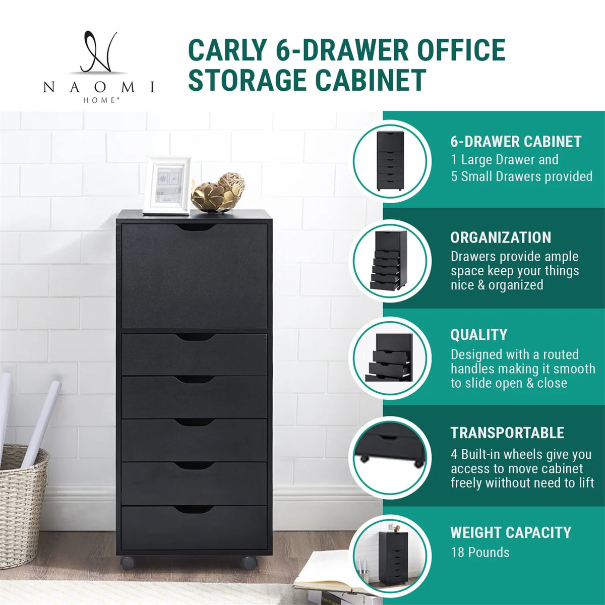 6 Drawer Gray Office Storage Cabinet R440292