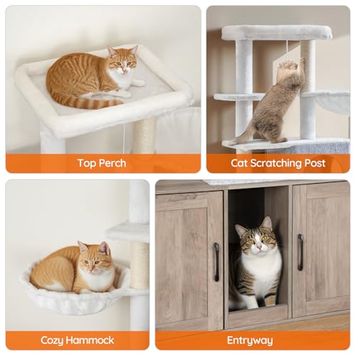 Greige 63.4" Tall Cat Tree with Dual Litter Box Enclosure Q225