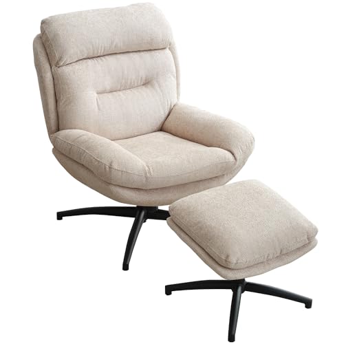 Beige Chenille Swivel Accent Chair with Ottoman R324