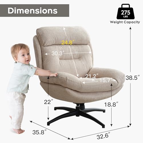 Beige Chenille Swivel Accent Chair with Ottoman R324