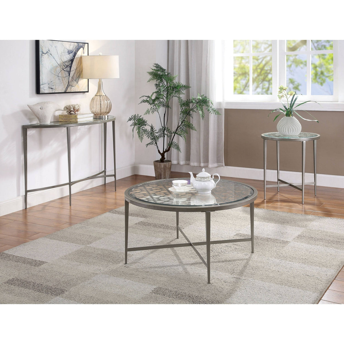 White Tempered Glass Sofa Table A78053