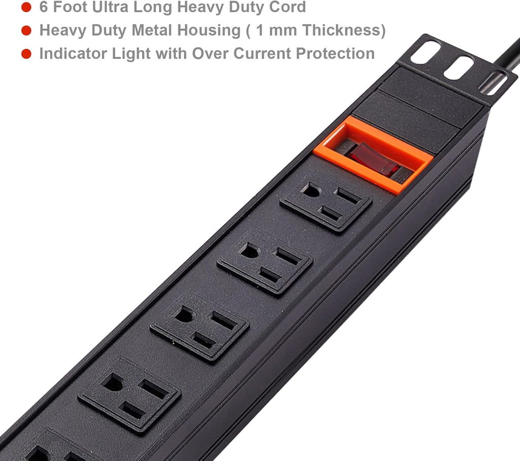 Black 1U Rack Mount PDU, 8 Outlets, 15A/125V, 6ft Cord, Pack of 2 Q6680