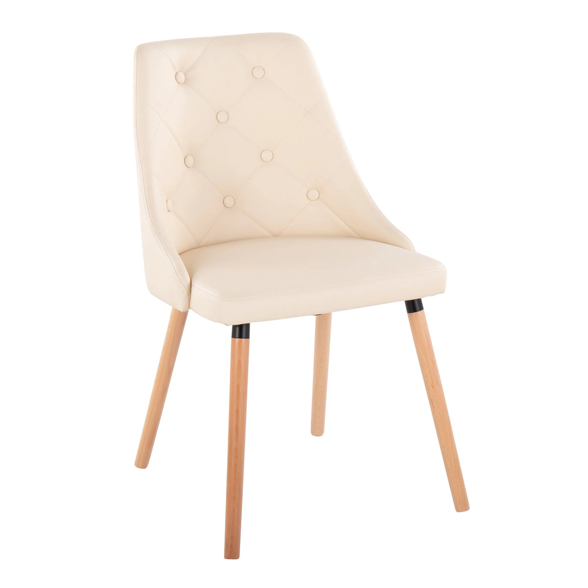 Cream Faux Leather Chair with Tapered Wood Legs Set of 2 J146