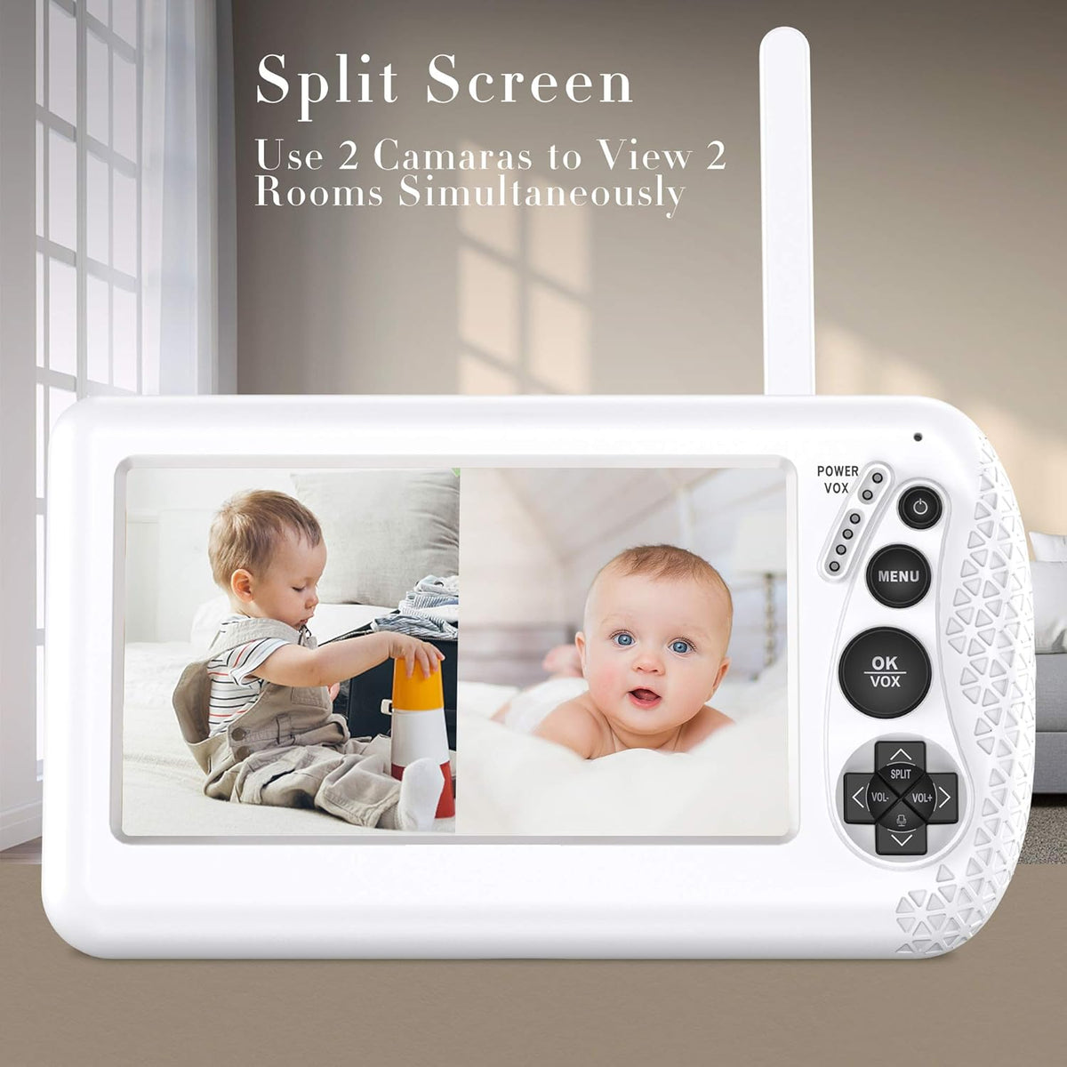 4.3 1080P HD Split-Screen Video Baby Monitor with 2 Cameras and Audio I544