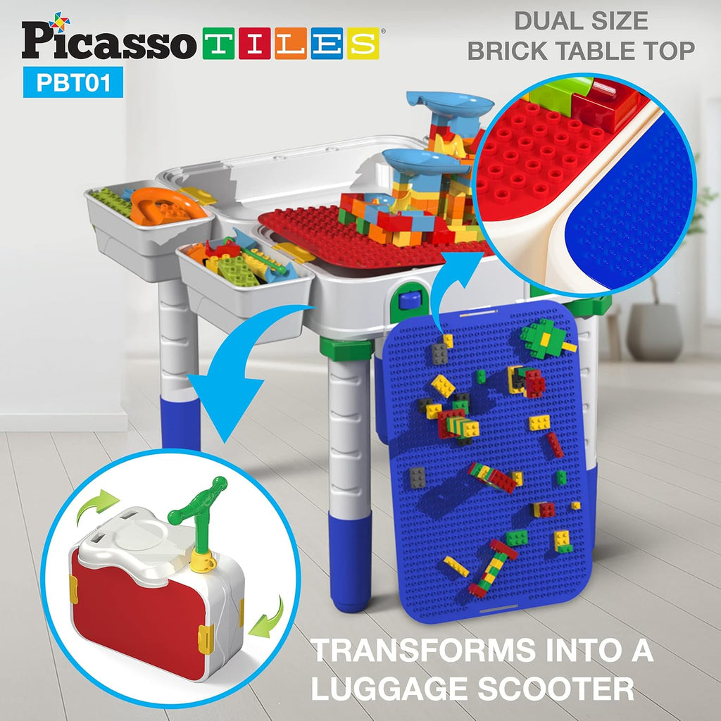 Kids Play Table & Chair Set with Storage, 331pcs Building Blocks and Marble Run Z636