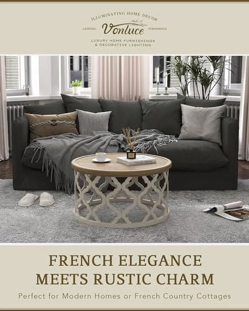 30'' Round Distressed Wood Coffee Table with Shelf W155588