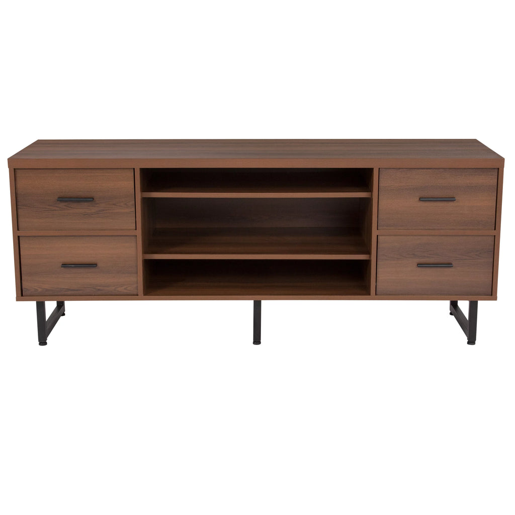 Rustic Wood Grain Three Shelf Four Drawer TV Stand with Metal Legs G202