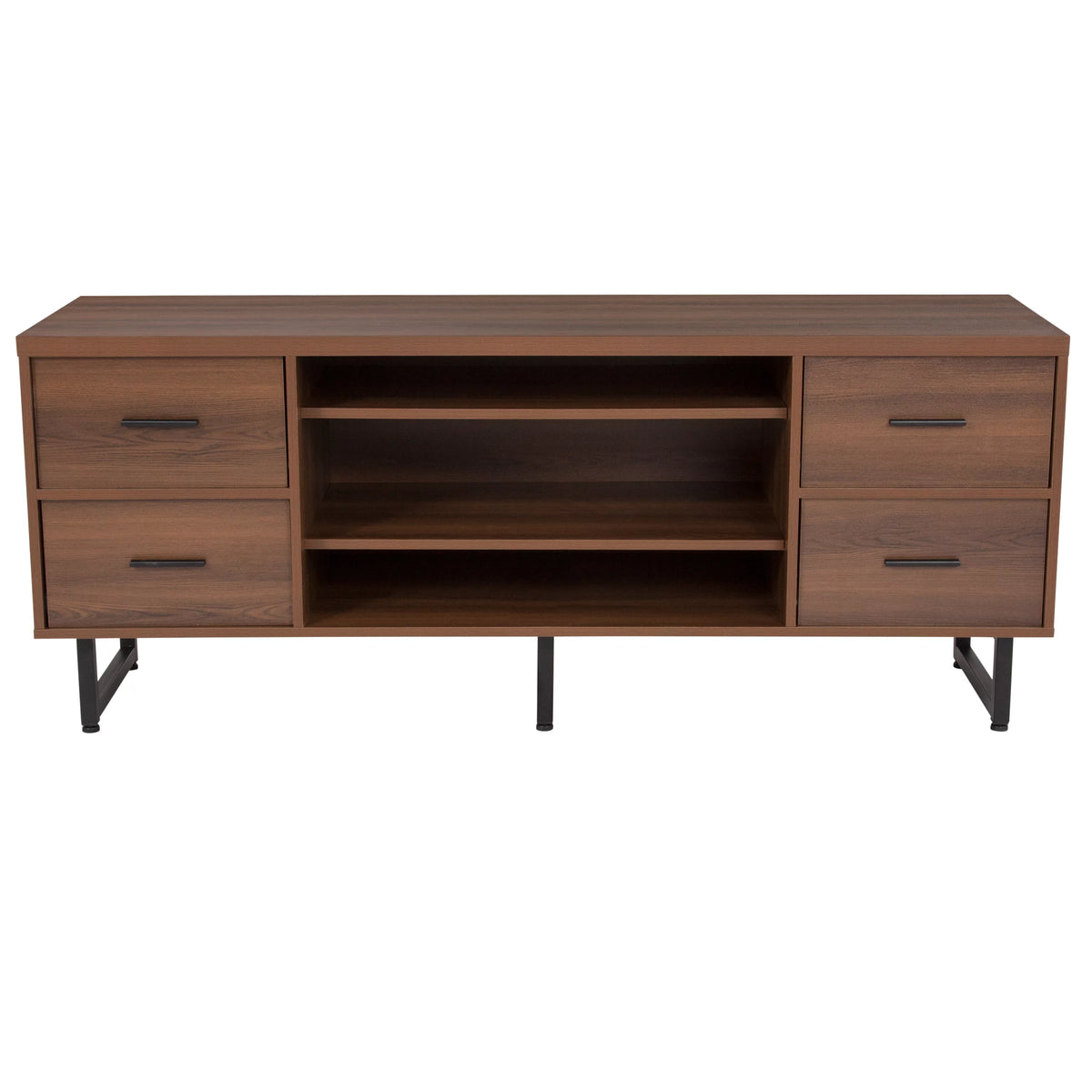 Rustic Wood Grain Three Shelf Four Drawer TV Stand with Metal Legs G202