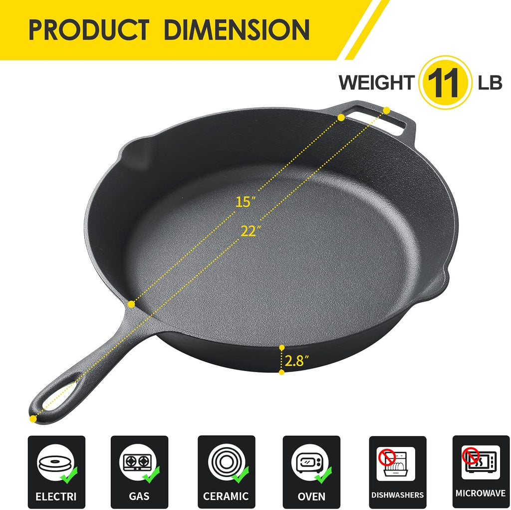 Pre-Seasoned Cast Iron 15 Dual Handle Frying Pan B884