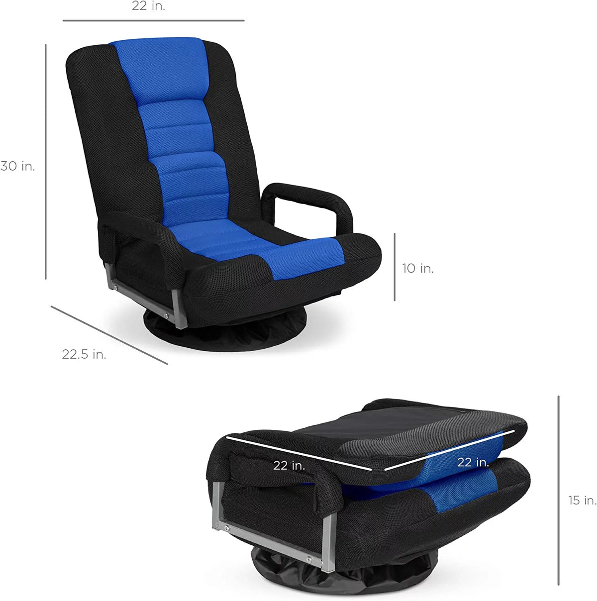 Swivel Gaming Chair with Lumbar Support, Armrest Handles, Adjustable Foldable Backrest - Black/Blue C317095