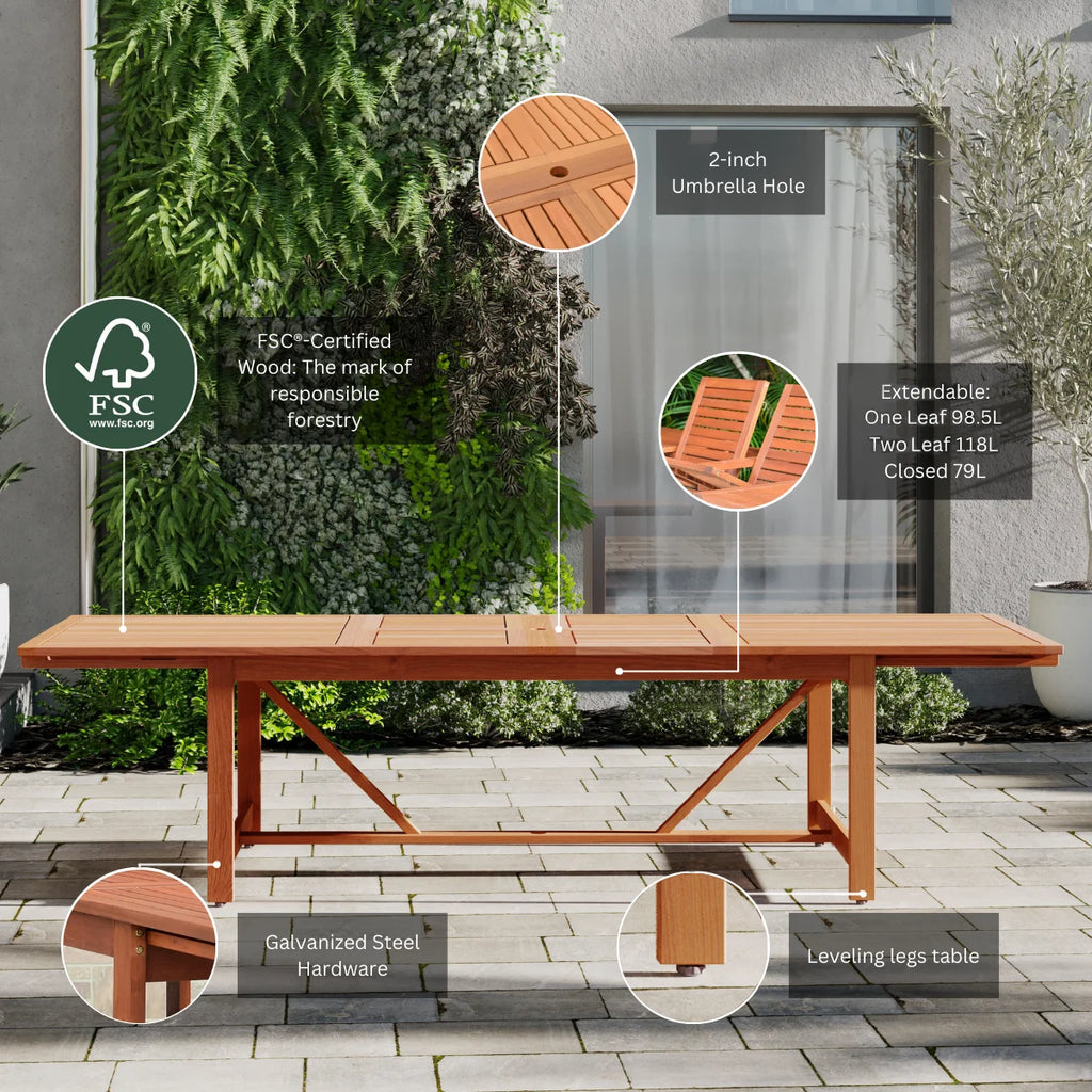 9-Piece Eucalyptus Extendable Rectangular Patio Dining Set X25240