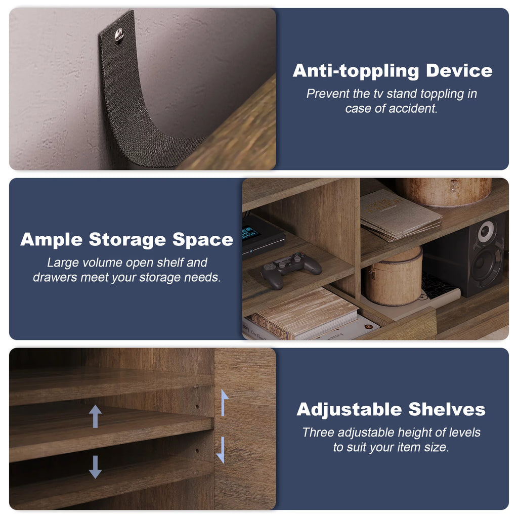 Brown TV Stand with Open Shelf and Storage Drawer B166668