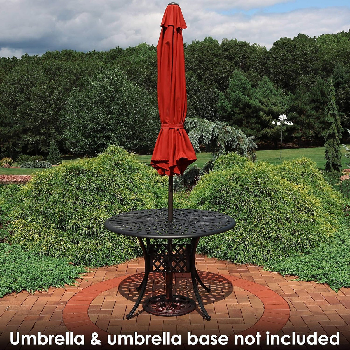 Round Cast Aluminum Patio Dining Table with Umbrella Hole O141592