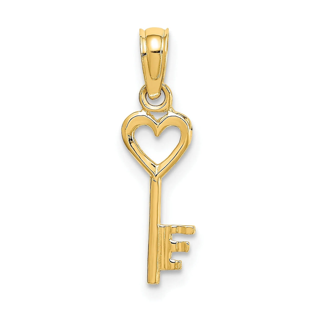 14K Yellow Gold 3D Key With Heart Pendant Charm With 10K Yellow Gold Rope Chain Necklace 20'' K704590