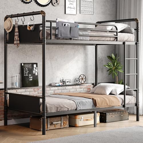 Twin Over Twin Metal Bunk Bed with Safety Guard Rails C7396