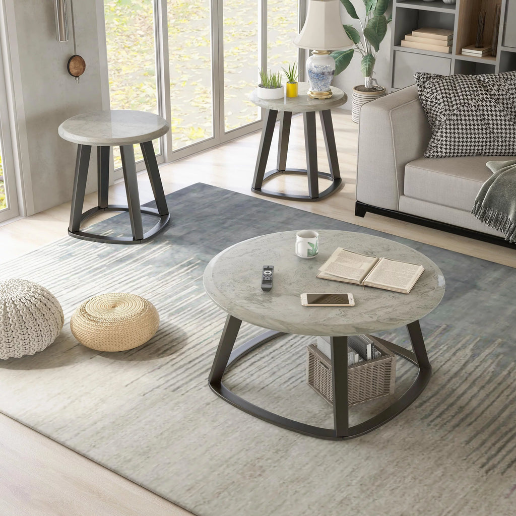 White 3-Piece Faux Marble Top Coffee Table Set P58192