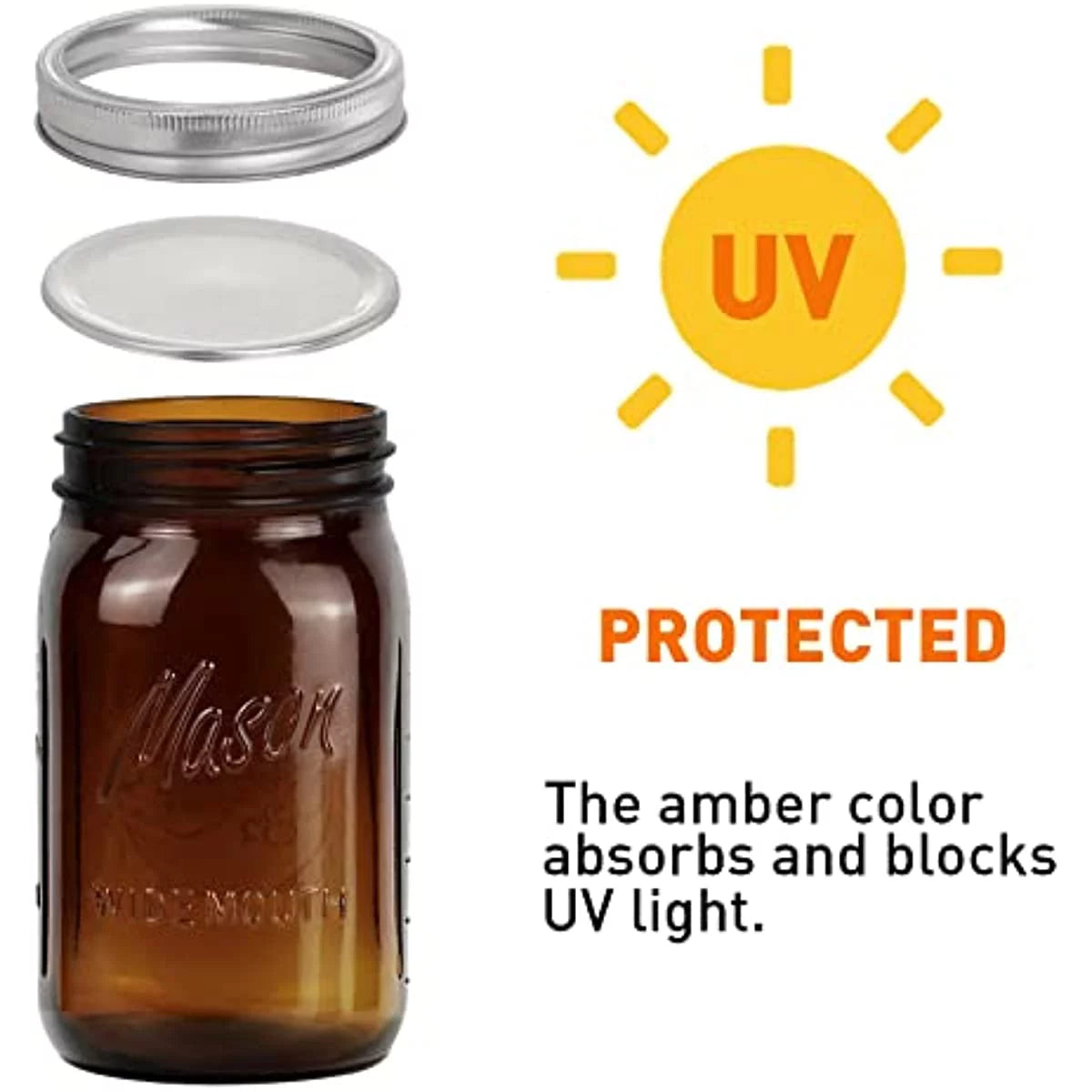 4 Pack 32Oz Amber Wide Mouth Glass Mason Jars with Airtight Lids and Bands Z78389