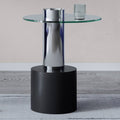 Clear Glass End Table with Stainless Steel and Black Base W9926