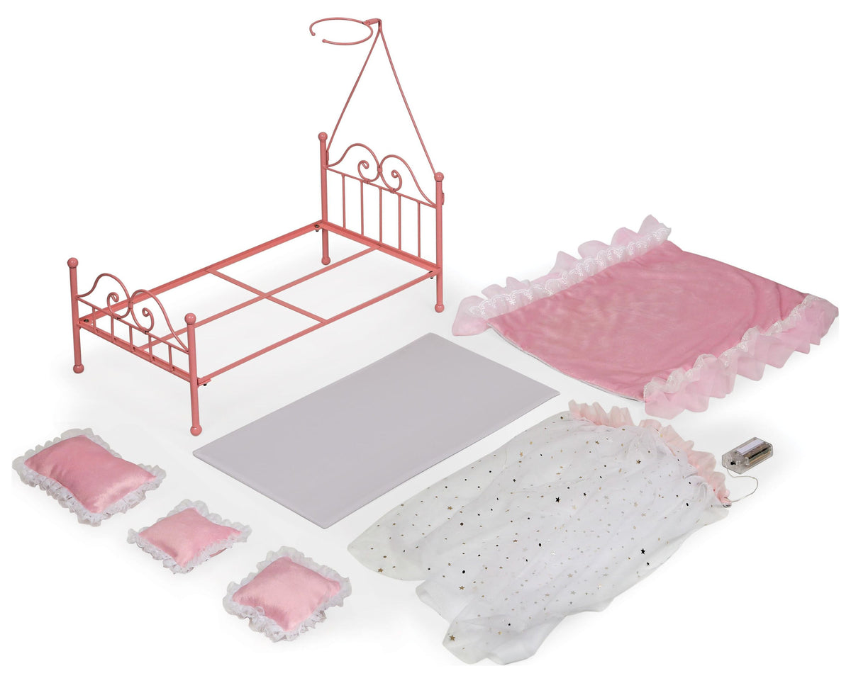 Pink Metal Doll Bed with Canopy and Bedding I198427