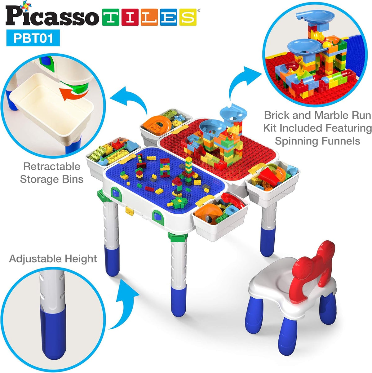 Kids Play Table & Chair Set with Storage, 331pcs Building Blocks and Marble Run Z636