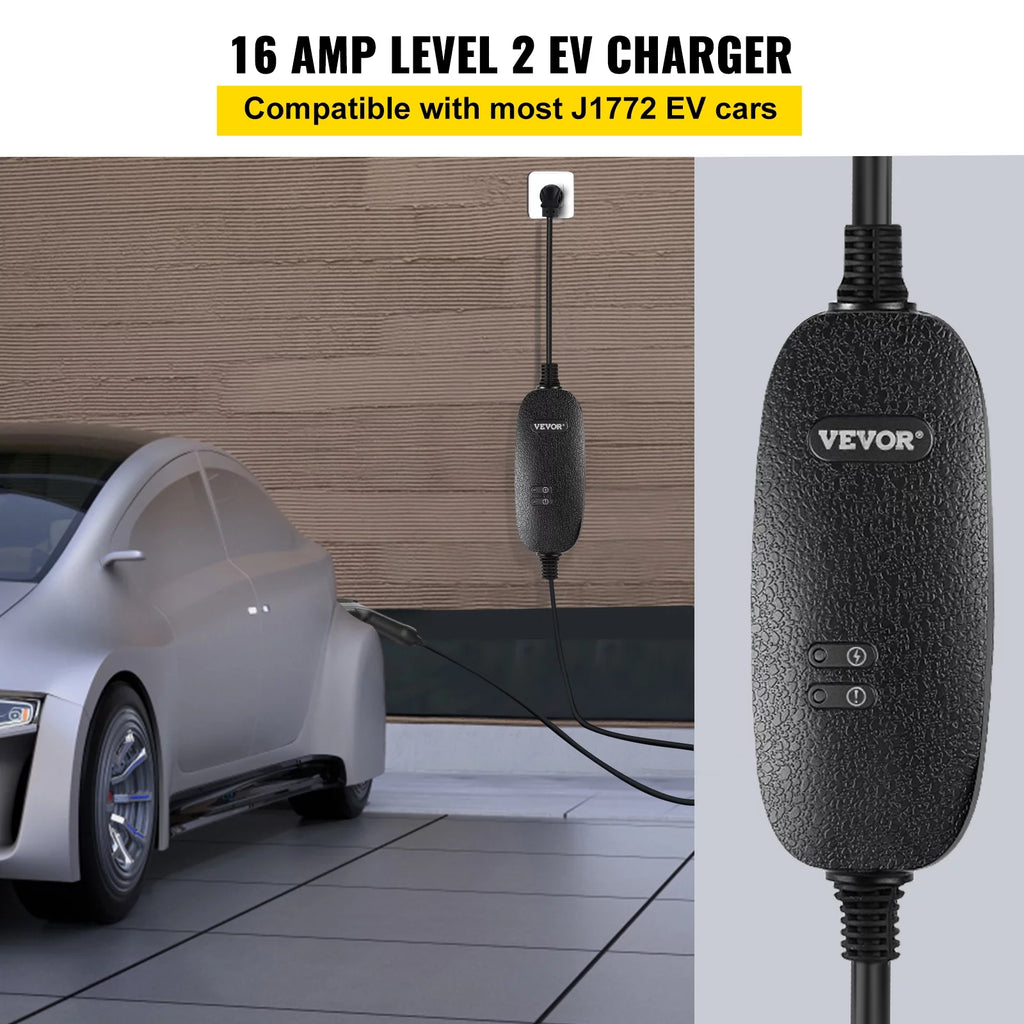 16 Amp 110V-240V Portable Electric Vehicle Charger with 25 ft Charging Cable U305960