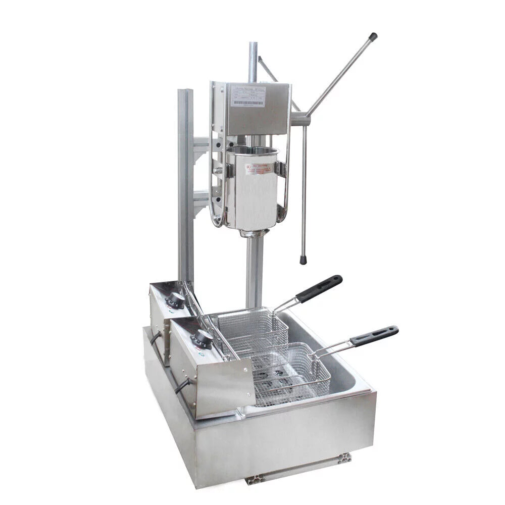 Manual Stainless Steel Vertical Sausage Stuffer with Fryer 2 in 1 Sausage Maker Spanish Churro Maker 12L Fryer C971