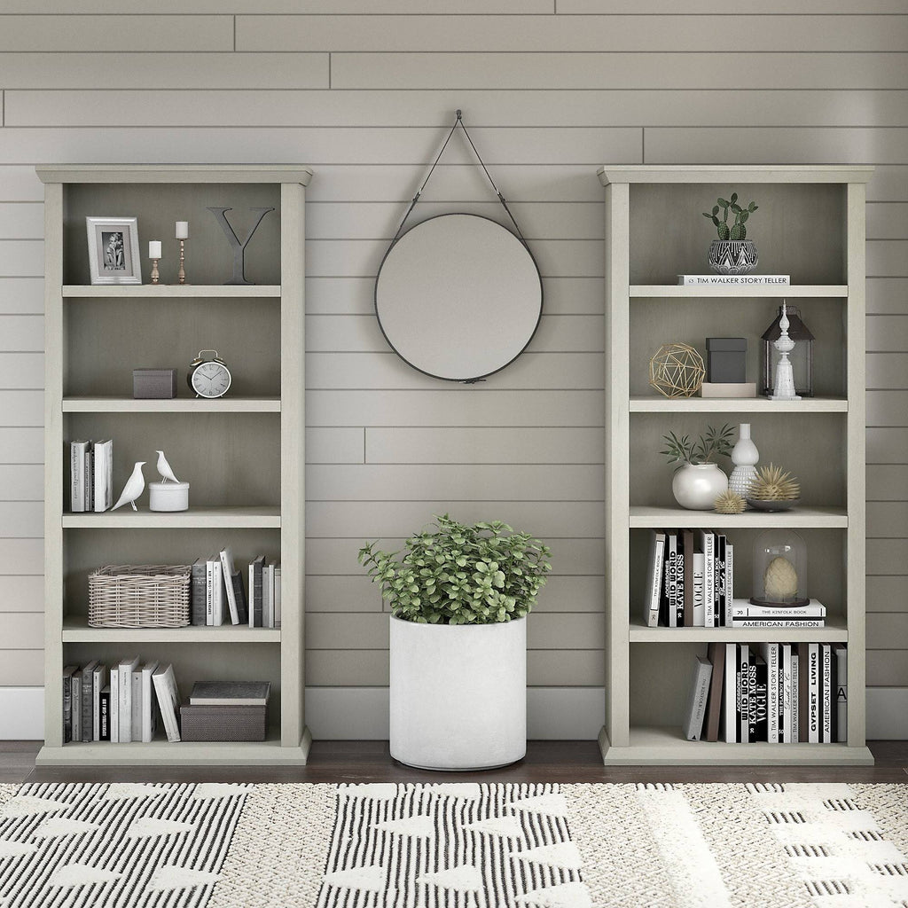 White Oak 5 Shelf Bookcase Set of 2 I9043