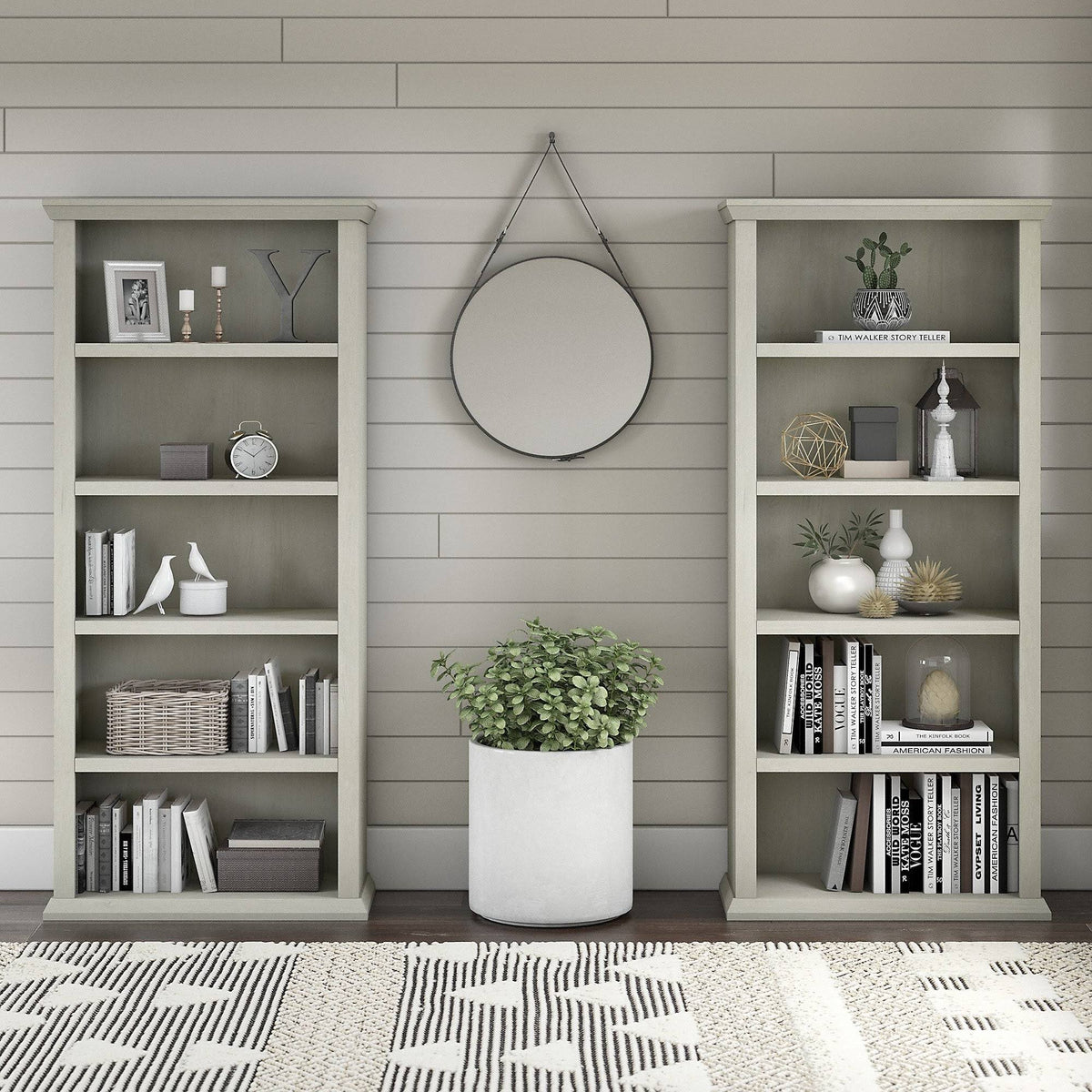 White Oak 5 Shelf Bookcase Set of 2 I9043