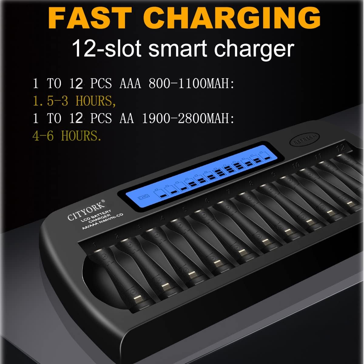 12 Slot LCD Smart Rechargeable Battery Charger for AA AAA NiMH NiCD L52452