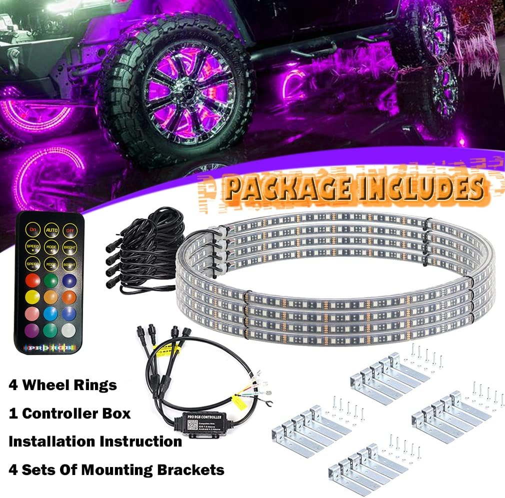 RGB LED Wheel Ring Light Kit 4PCS Double Row Waterproof K936