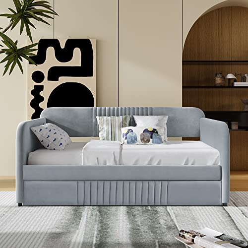 Twin Size Upholstered Daybed with 2 Storage Drawers Velvet L378