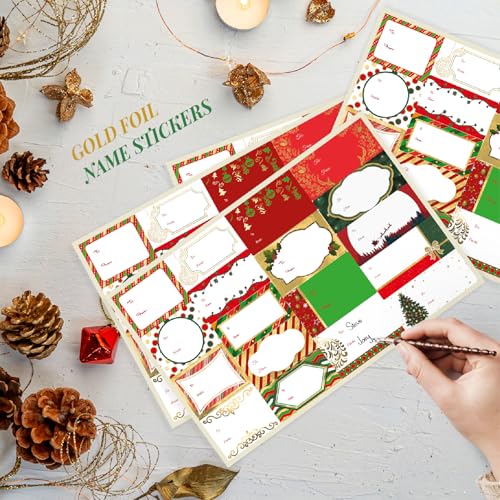 Christmas Gift Name Tag Stickers with Gold Foil, 18 Assorted Patterns C812435