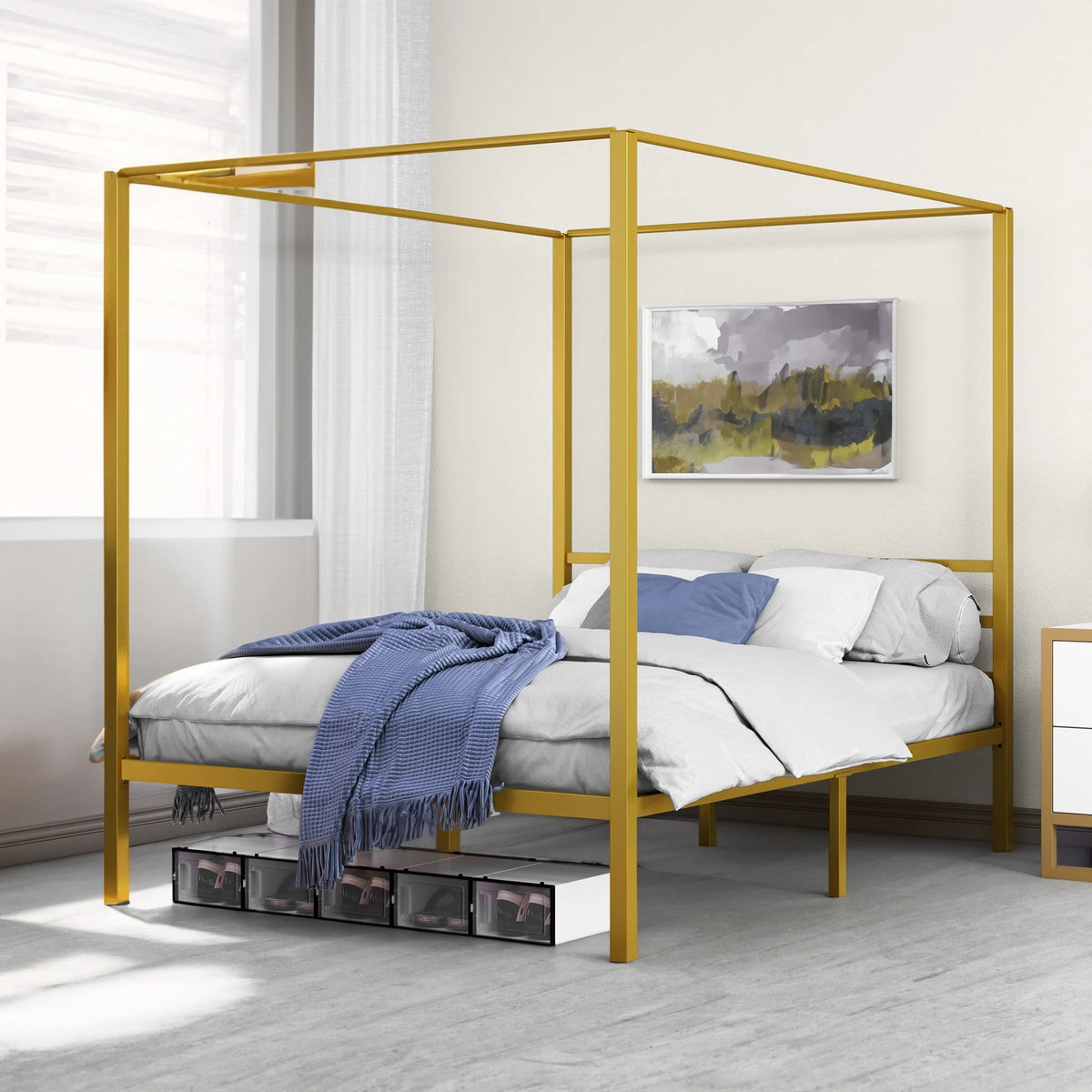 Queen Size Gold Metal Canopy Bed Frame H7547