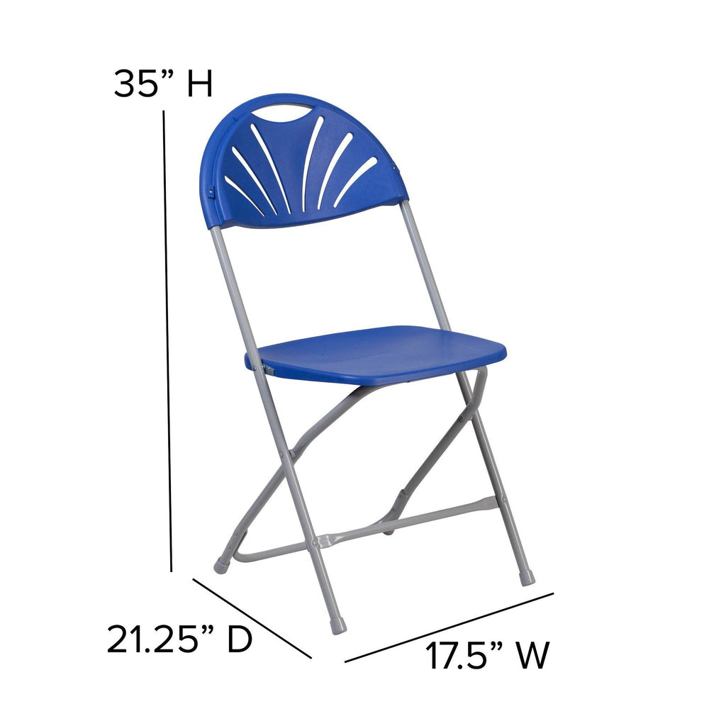 2 Pack Blue Plastic Fan Back Folding Chair I446